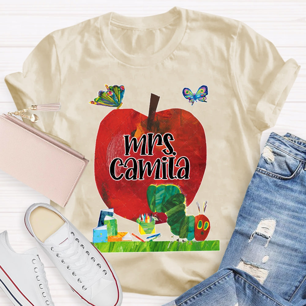 Personalized Name Butterflies And Caterpillars Attracted To Apples T-shirt