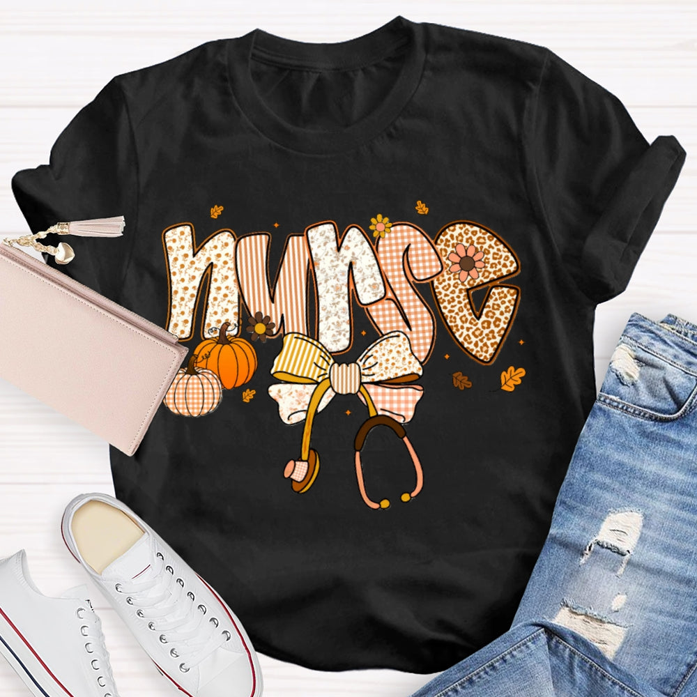 School Nurse Pumpkin And Stethoscope With Bow Halloween T-shirt