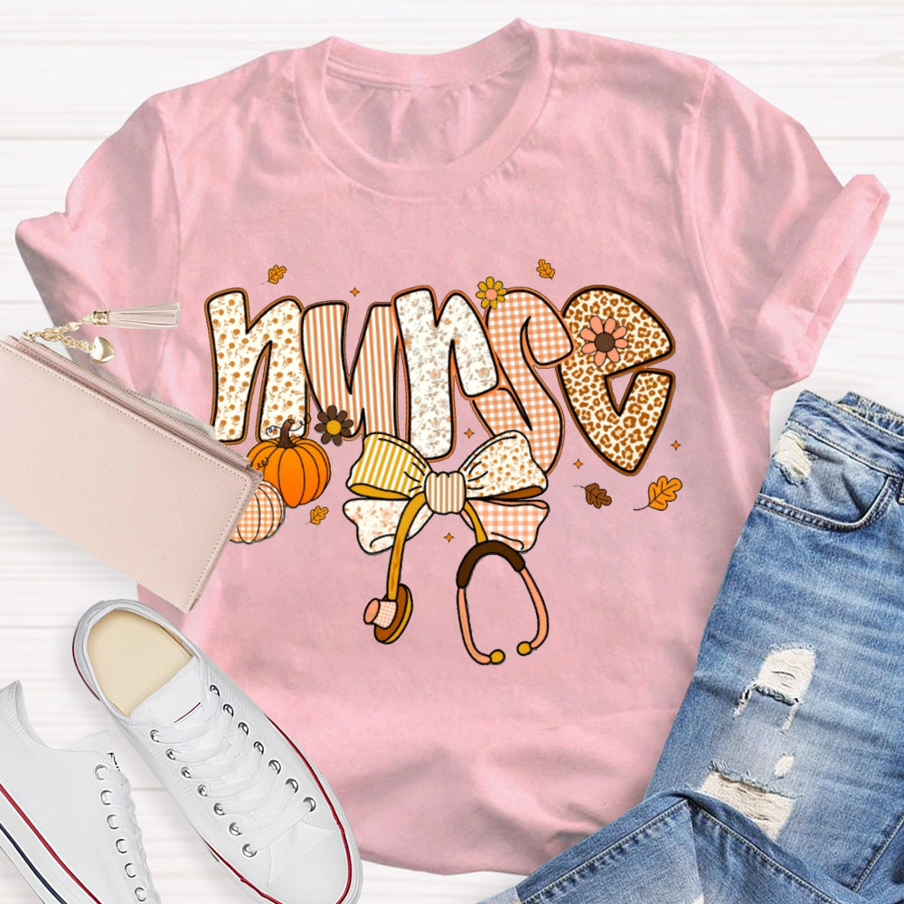 School Nurse Pumpkin And Stethoscope With Bow Halloween T-shirt