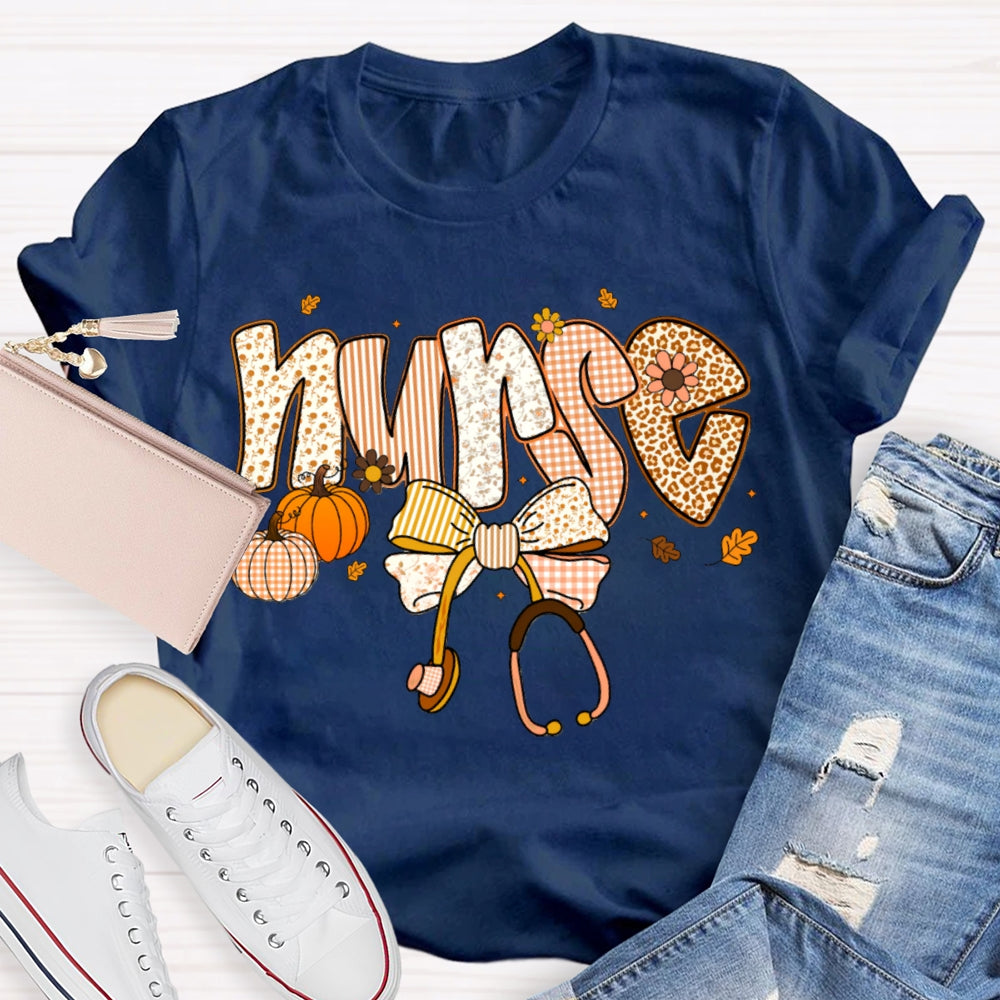 School Nurse Pumpkin And Stethoscope With Bow Halloween T-shirt