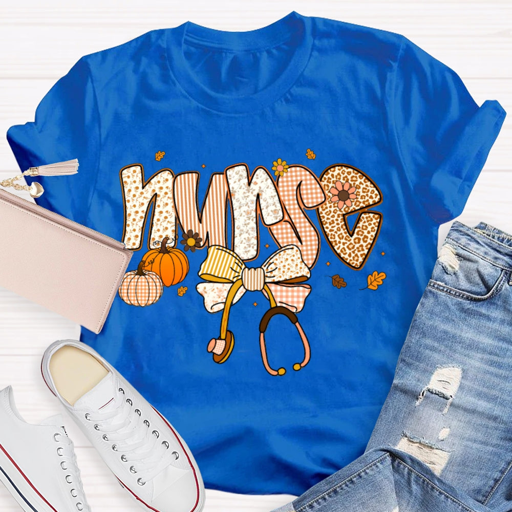 School Nurse Pumpkin And Stethoscope With Bow Halloween T-shirt