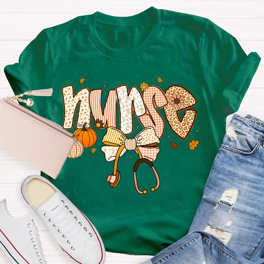 School Nurse Pumpkin And Stethoscope With Bow Halloween T-shirt