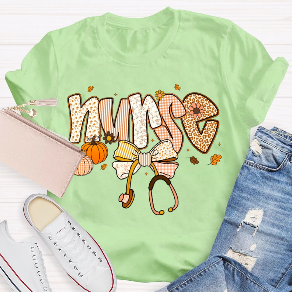 School Nurse Pumpkin And Stethoscope With Bow Halloween T-shirt