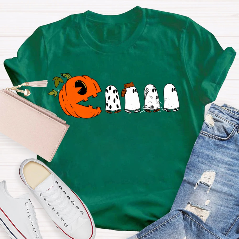 Pumpkin And Four Cute Ghosts Funny Halloween T-shirt