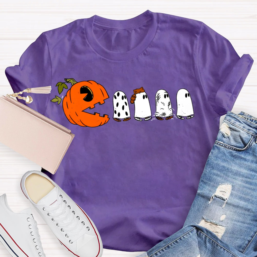 Pumpkin And Four Cute Ghosts Funny Halloween T-shirt