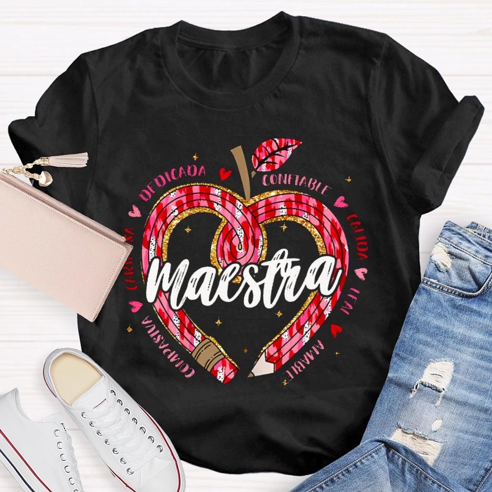 Maestra Teacher Colorful Heart Print Bilingual Teacher T-shirt