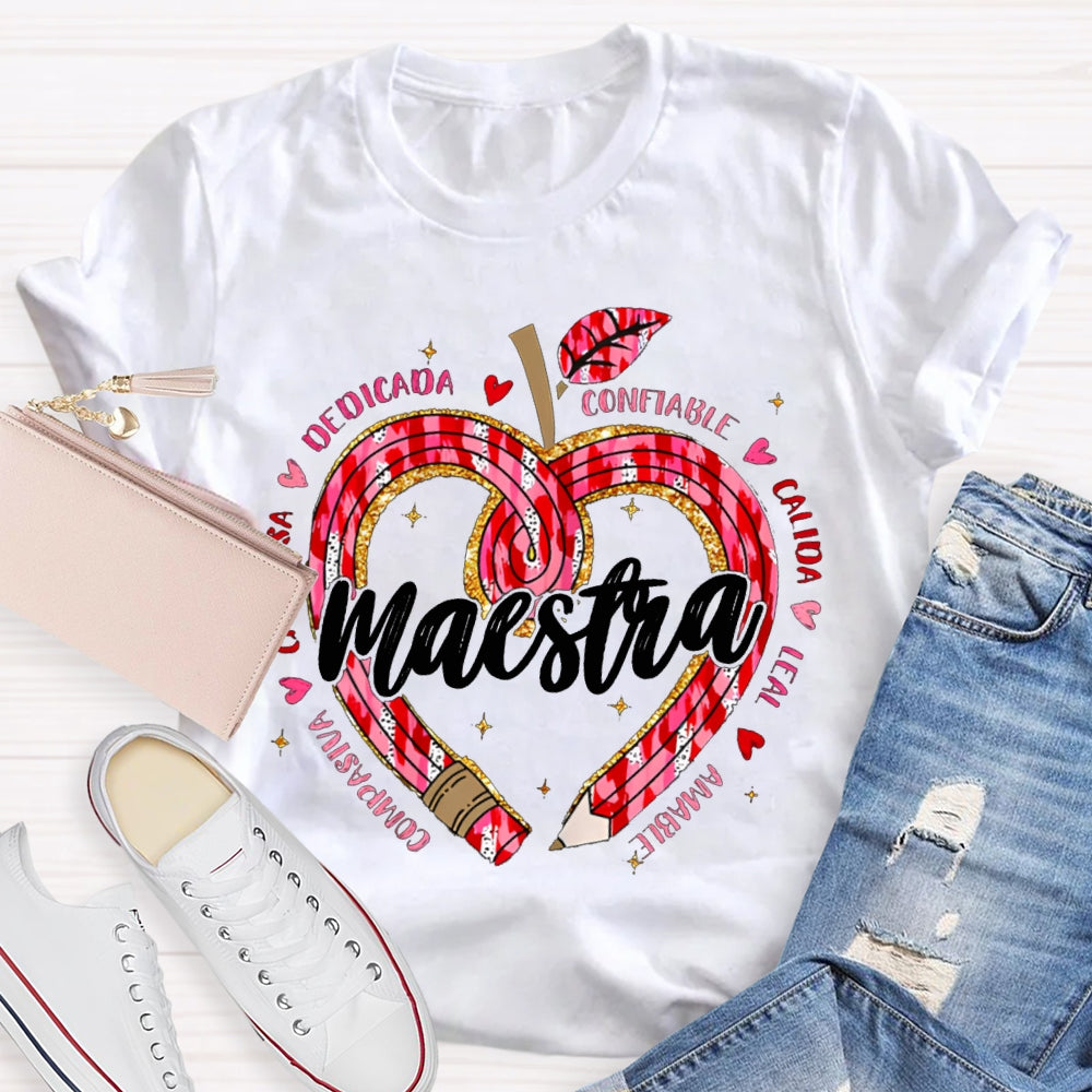 Maestra Teacher Colorful Heart Print Bilingual Teacher T-shirt
