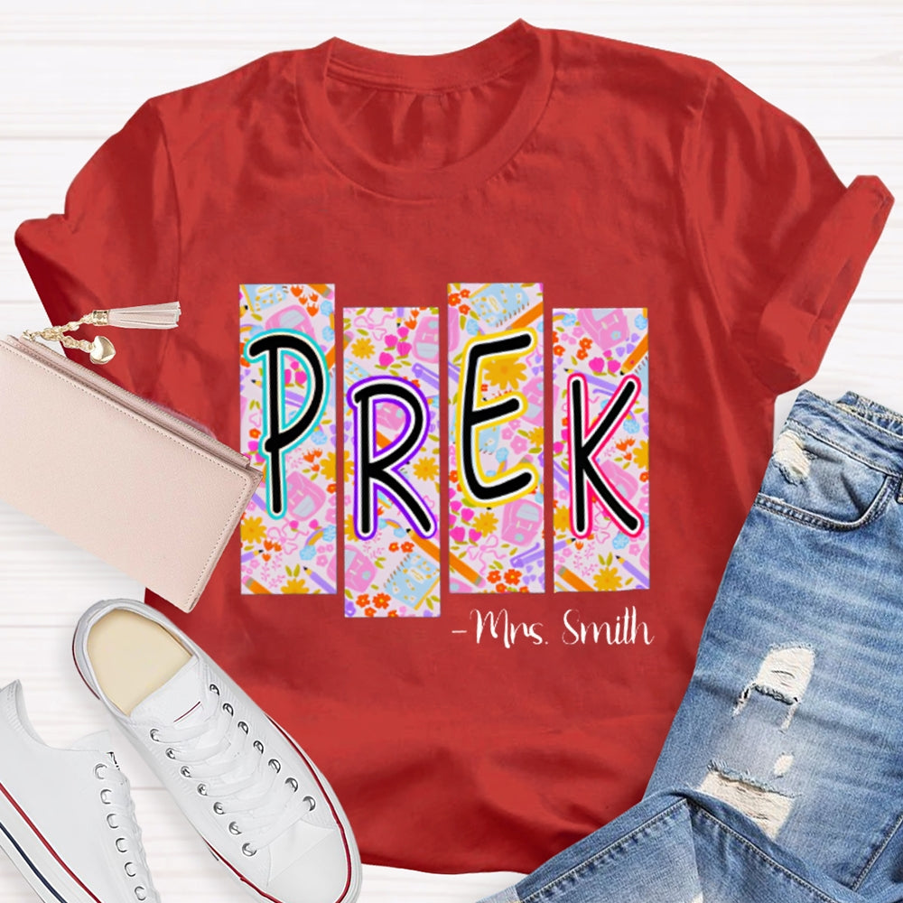 Personalized Name Pre-K Small Checkered Print T-shirt