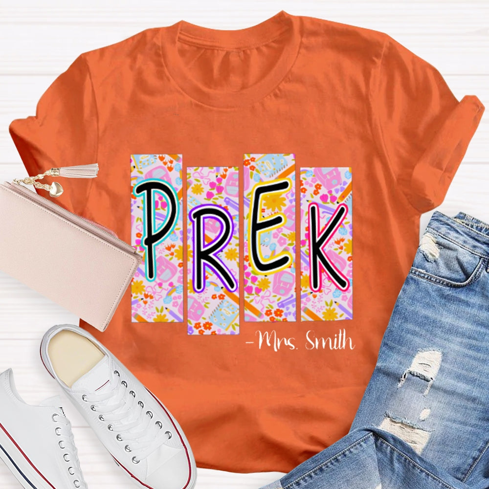 Personalized Name Pre-K Small Checkered Print T-shirt