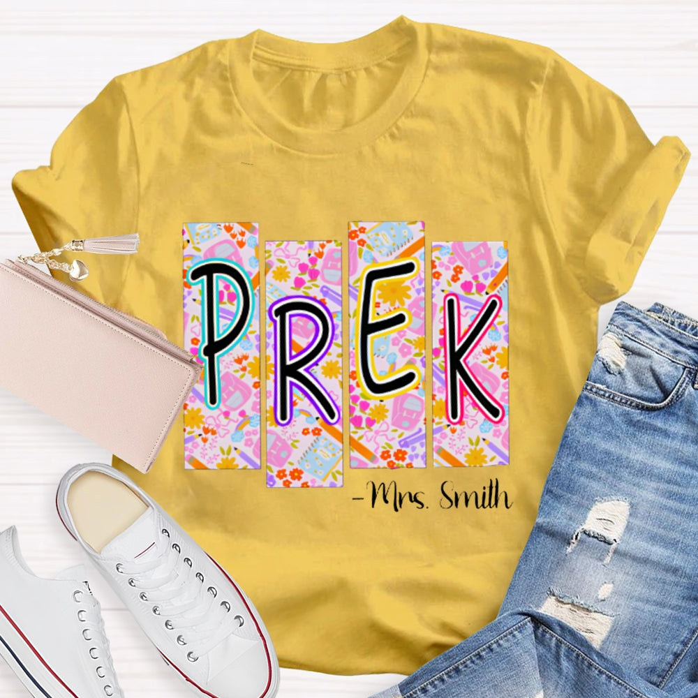 Personalized Name Pre-K Small Checkered Print T-shirt