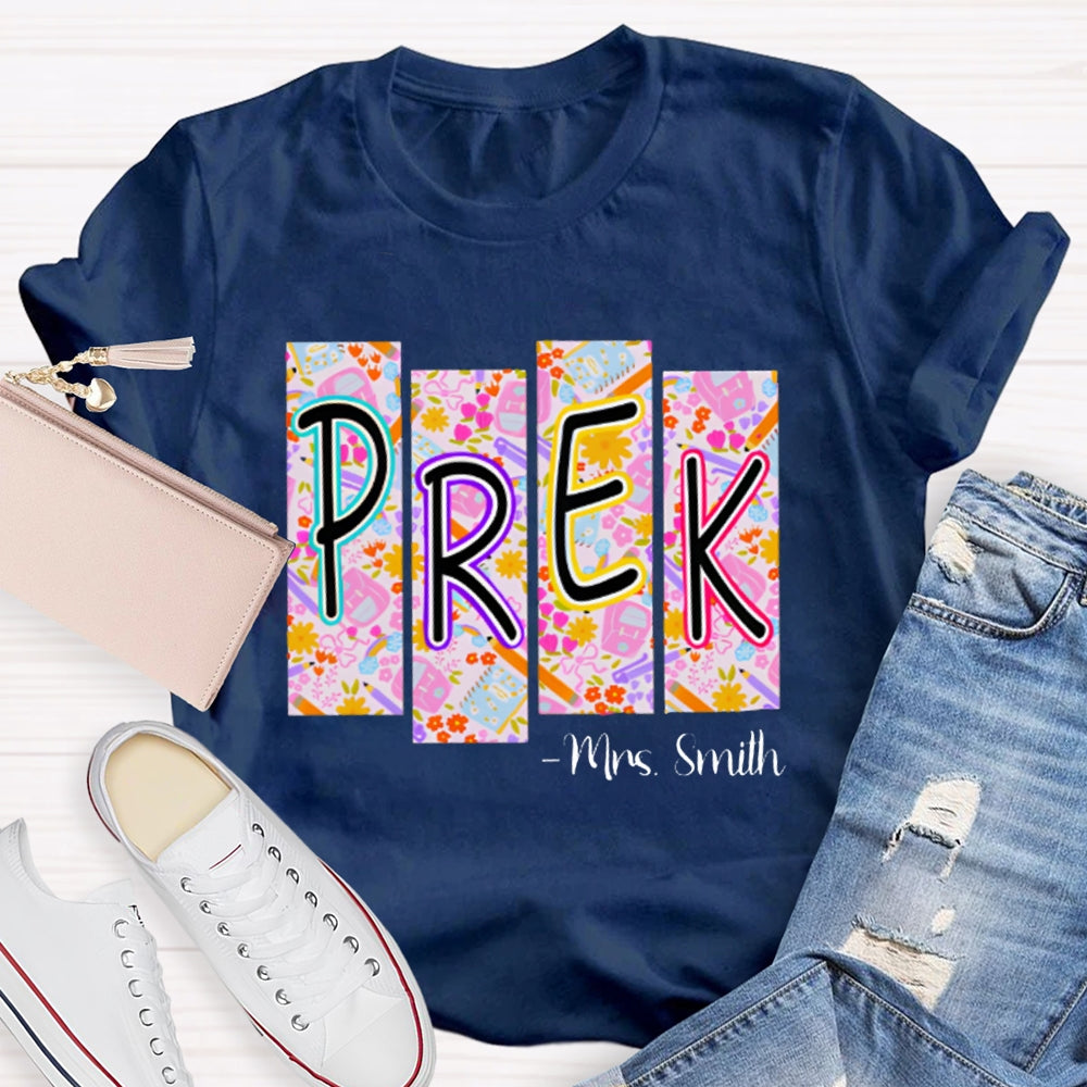 Personalized Name Pre-K Small Checkered Print T-shirt