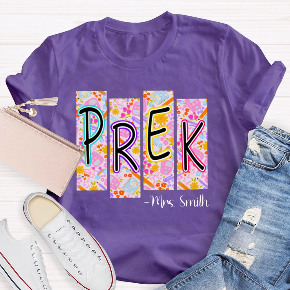Personalized Name Pre-K Small Checkered Print T-shirt