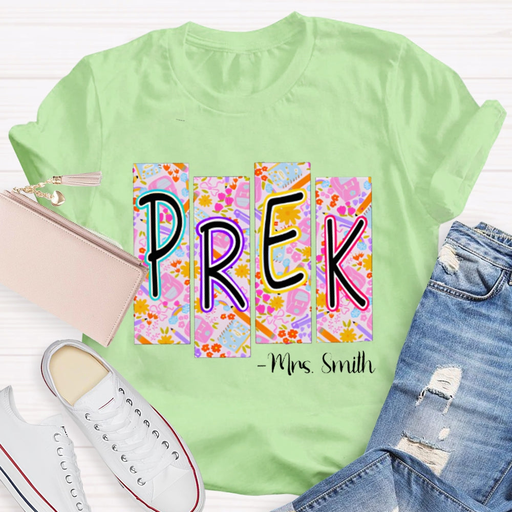 Personalized Name Pre-K Small Checkered Print T-shirt