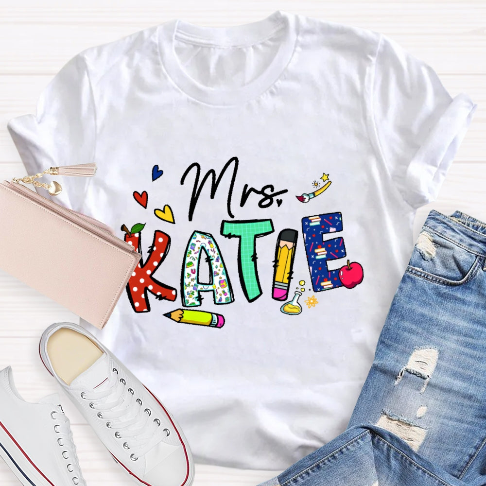 Personalized Name Back To School Teachers Funny Letters T-shirt