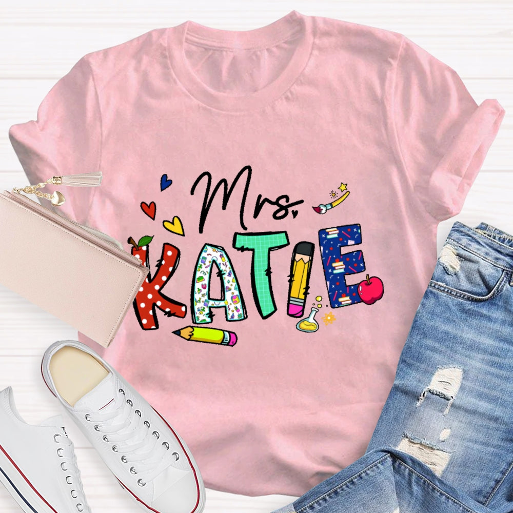 Personalized Name Back To School Teachers Funny Letters T-shirt