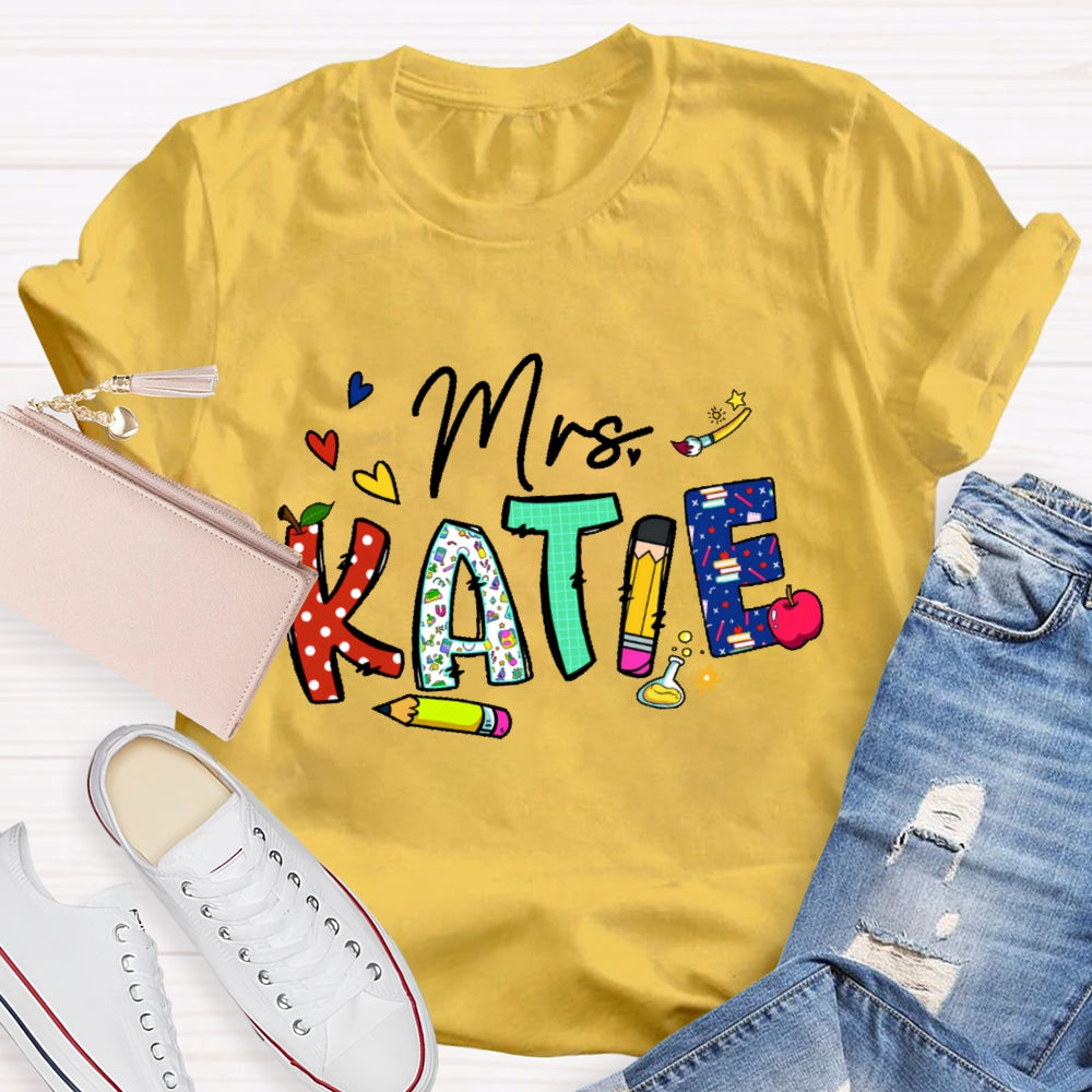 Personalized Name Back To School Teachers Funny Letters T-shirt