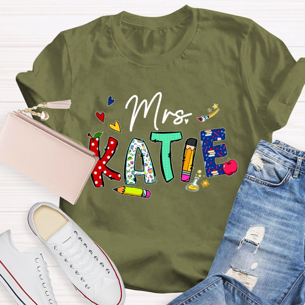 Personalized Name Back To School Teachers Funny Letters T-shirt