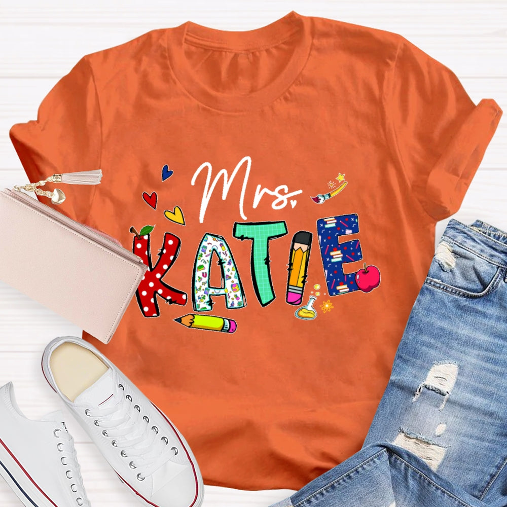 Personalized Name Back To School Teachers Funny Letters T-shirt