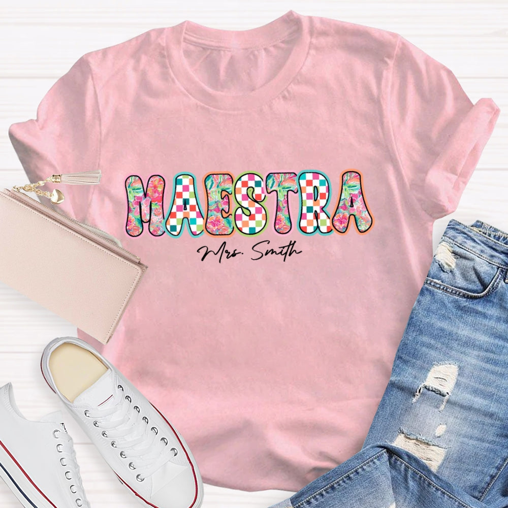 Personalized Name  Maestra Colorful Letters Spanish Teacher T-shirt