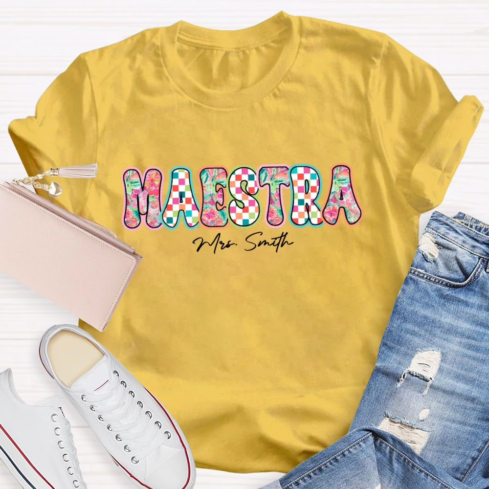 Personalized Name  Maestra Colorful Letters Spanish Teacher T-shirt