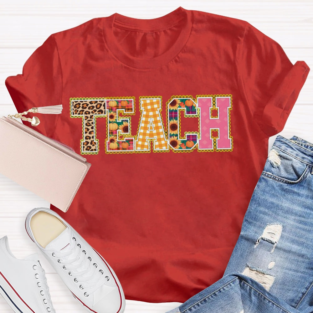 Colors Floral Teach Leopard Print And Colorful Fonts Teacher T-shirt