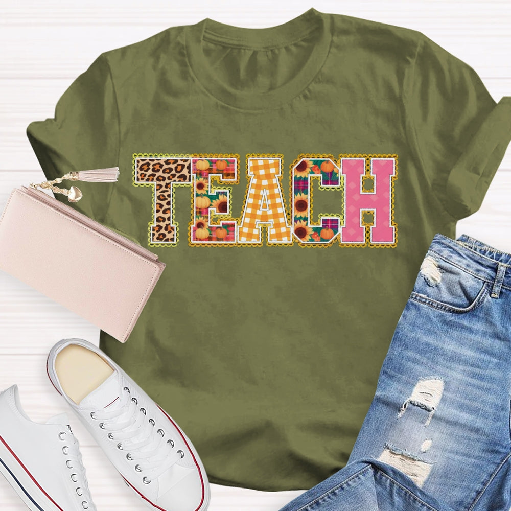 Colors Floral Teach Leopard Print And Colorful Fonts Teacher T-shirt