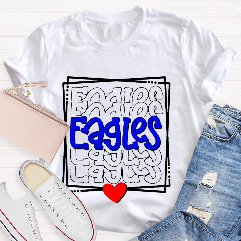 Personalized School Mascot Eagles Blue Font And Small Hearts T-shirt