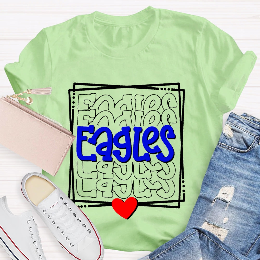 Personalized School Mascot Eagles Blue Font And Small Hearts T-shirt