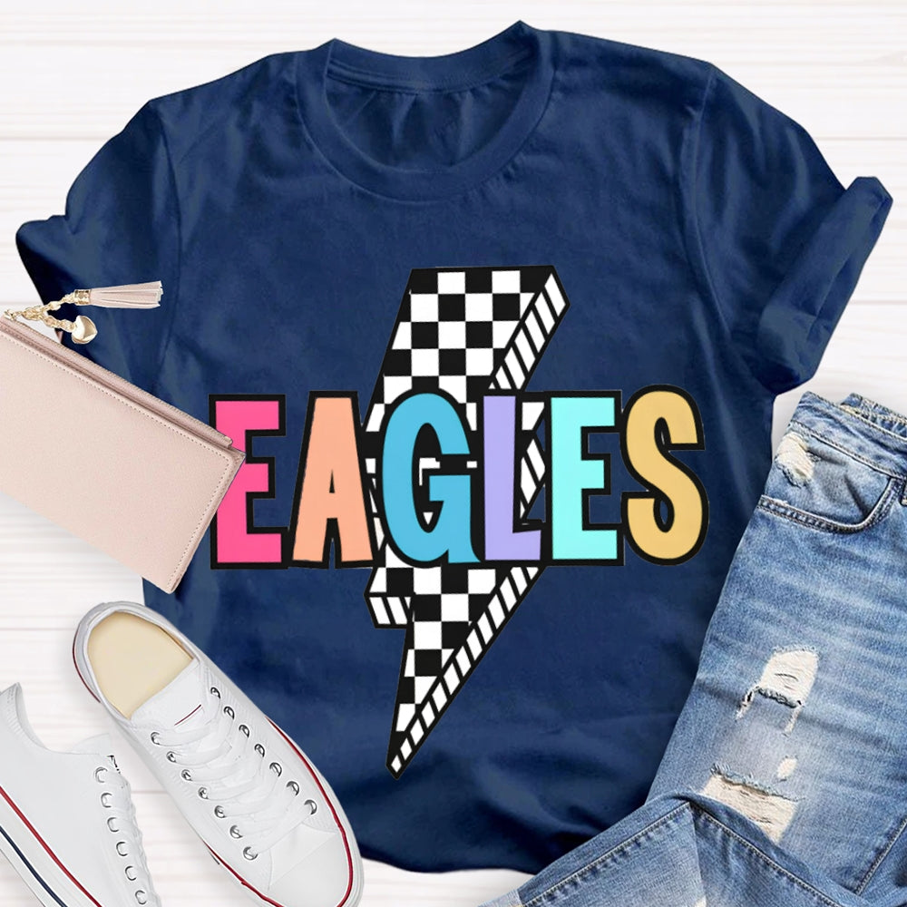 Personalized School Mascot Eagles Small Checkered Lightning Print T-shirt
