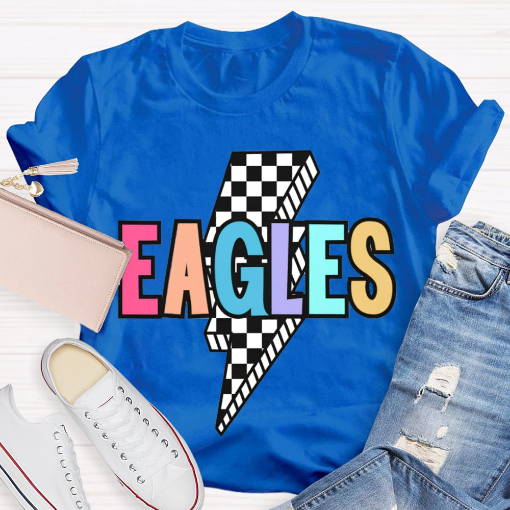 Personalized School Mascot Eagles Small Checkered Lightning Print T-shirt