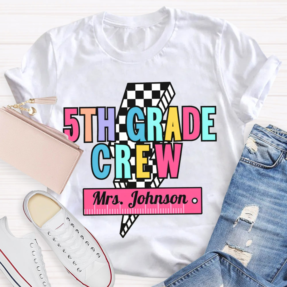 Personalized Name And Grade 5th Grade Crew Small Square Lightning T-shirt