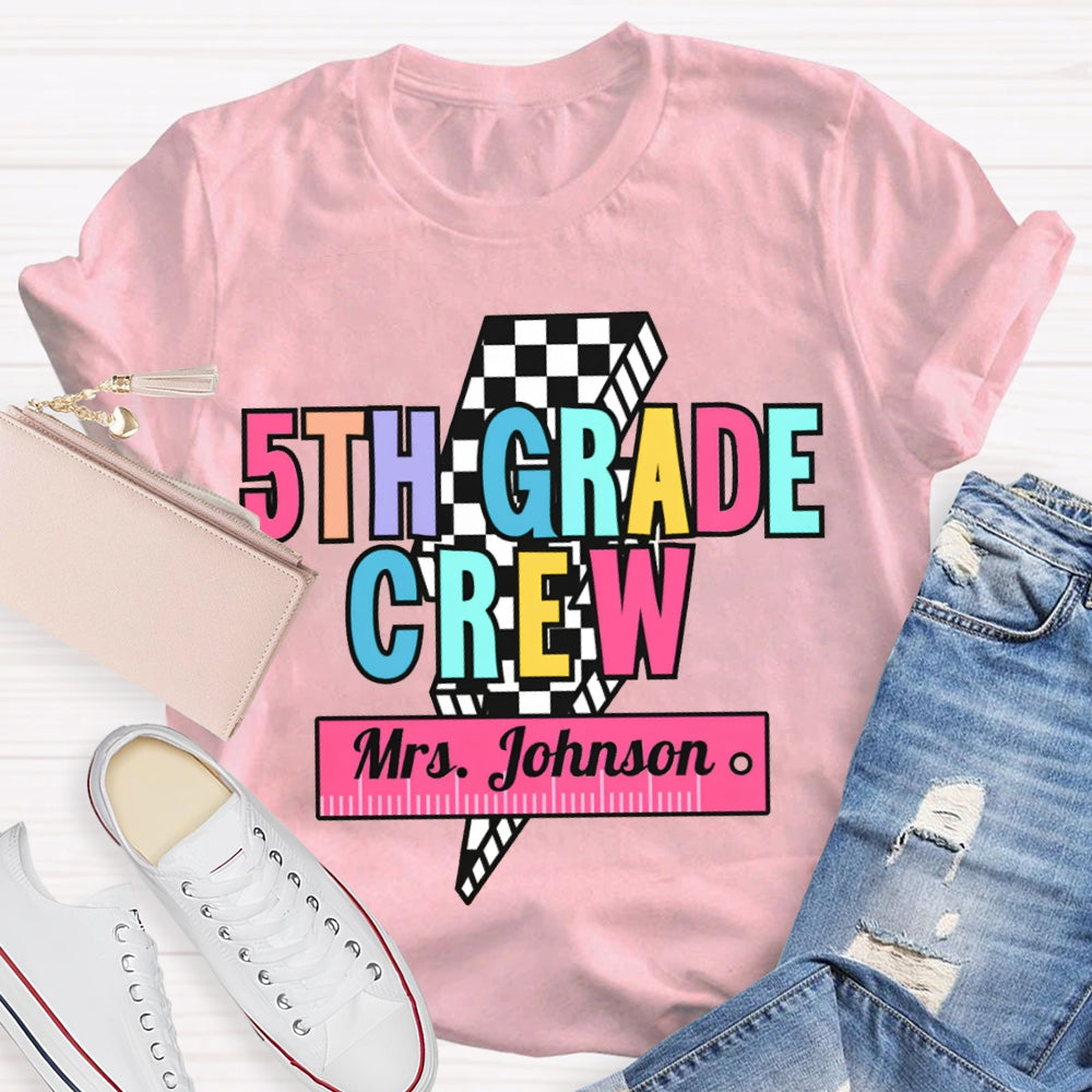 Personalized Name And Grade 5th Grade Crew Small Square Lightning T-shirt