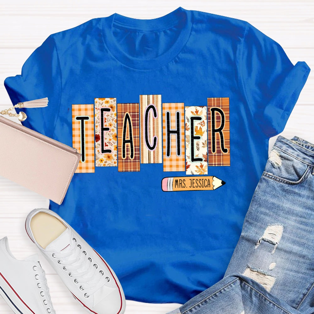 Personalized Name Colorful Small Square Pattern Teacher T-shirt
