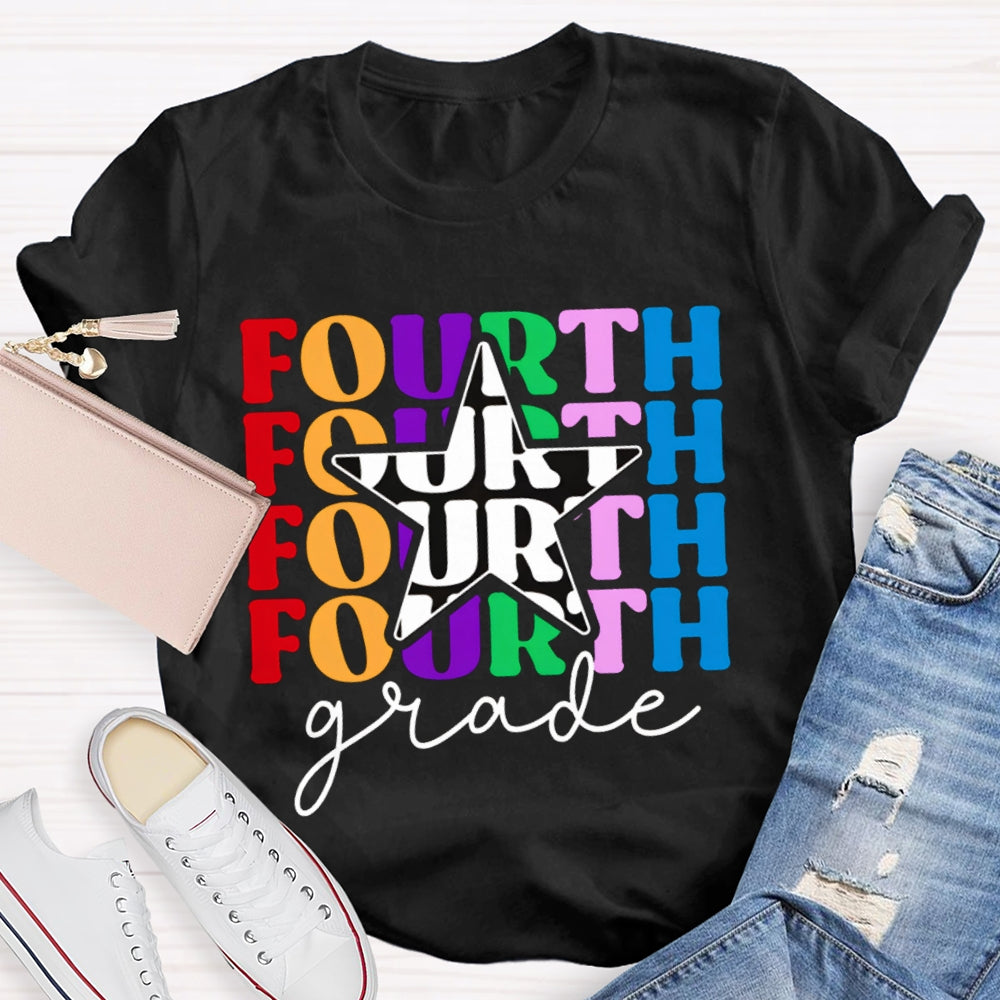Personalized Grade Fourth Grade Five Pointed Star Print T-shirt