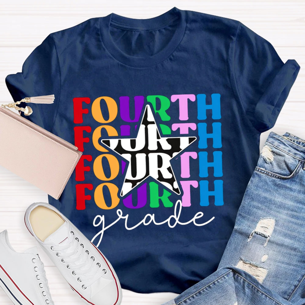 Personalized Grade Fourth Grade Five Pointed Star Print T-shirt