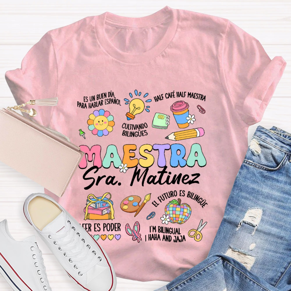 Personalized Name  Maestra Colorful Pattern T-shirt