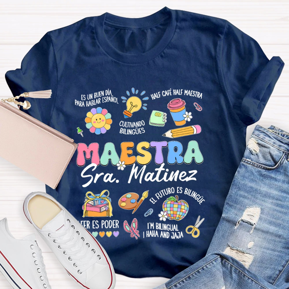 Personalized Name  Maestra Colorful Pattern T-shirt