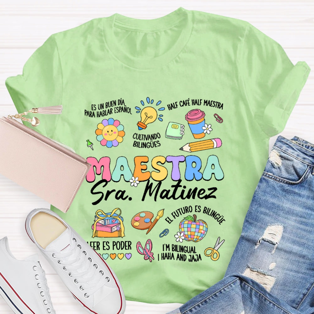 Personalized Name  Maestra Colorful Pattern T-shirt
