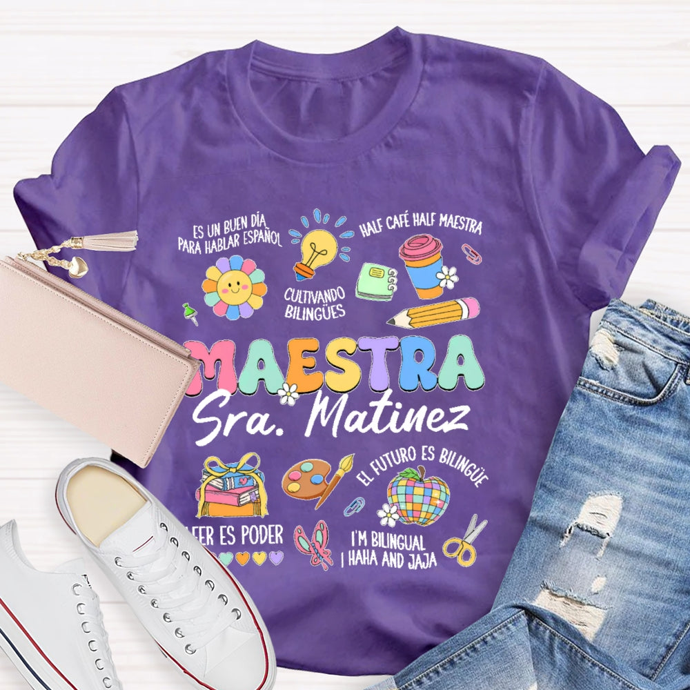 Personalized Name  Maestra Colorful Pattern T-shirt