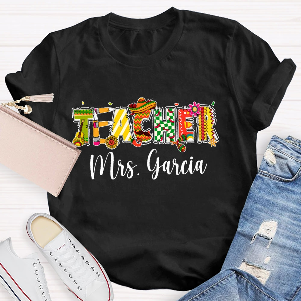 Personalized Name Teacher  Cute Letters Back To School T-shirt