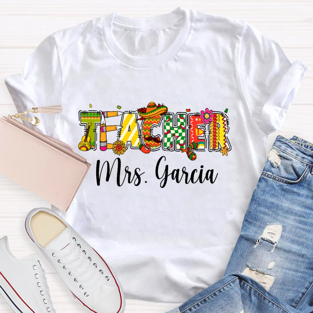 Personalized Name Teacher  Cute Letters Back To School T-shirt
