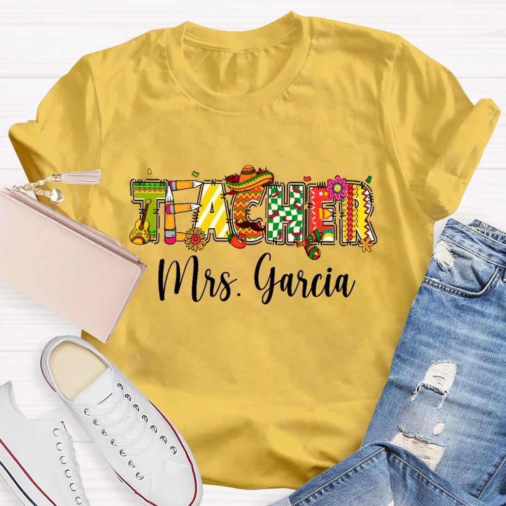Personalized Name Teacher  Cute Letters Back To School T-shirt