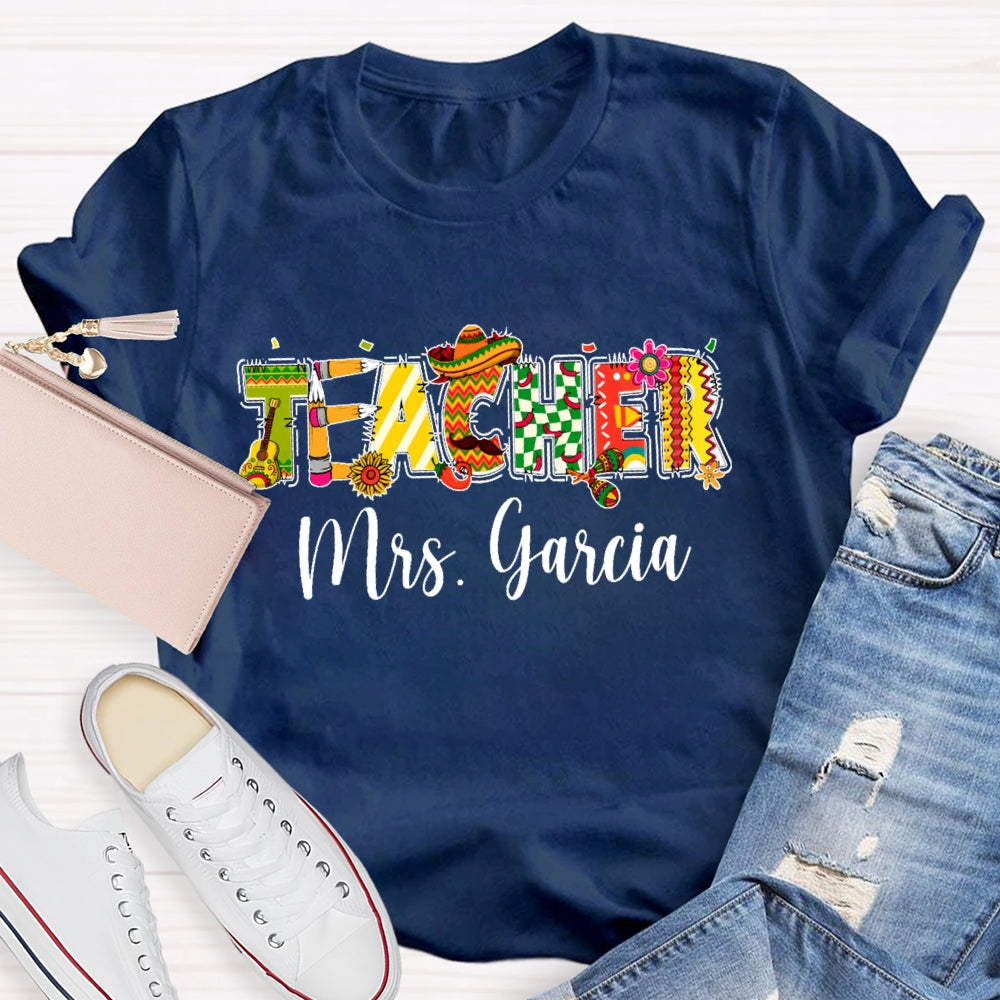 Personalized Name Teacher  Cute Letters Back To School T-shirt