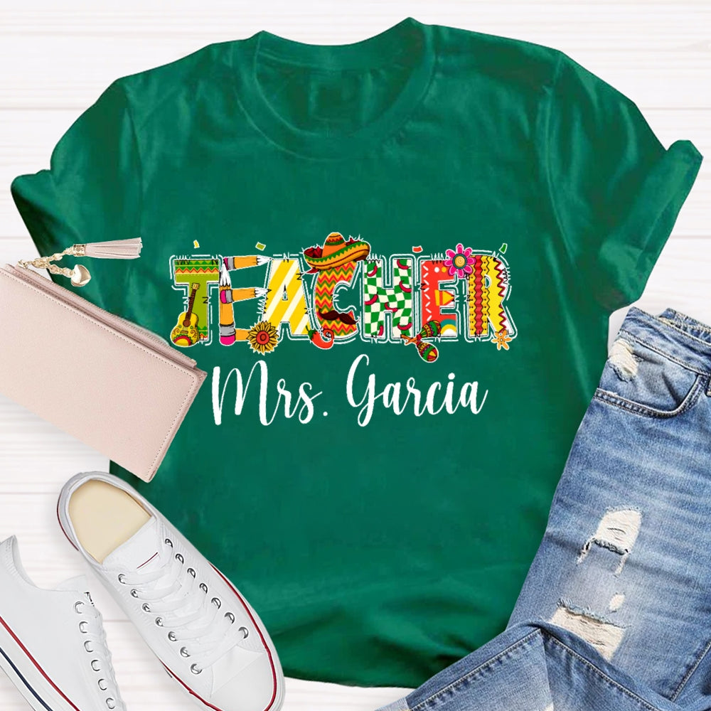 Personalized Name Teacher  Cute Letters Back To School T-shirt