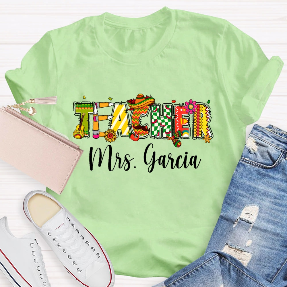 Personalized Name Teacher  Cute Letters Back To School T-shirt