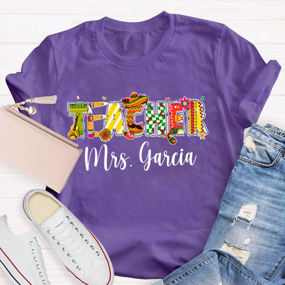 Personalized Name Teacher  Cute Letters Back To School T-shirt