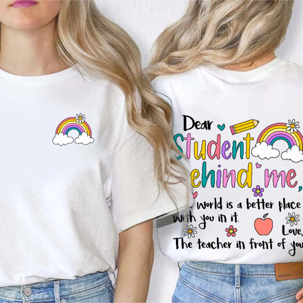 Personalized Name Dear Student Behind Me Funny  Double Printed T-shirt