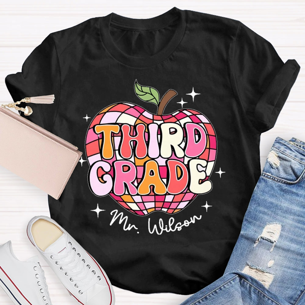 Personalized Name And Grade 3rd Grade Cute Apple T-shirt