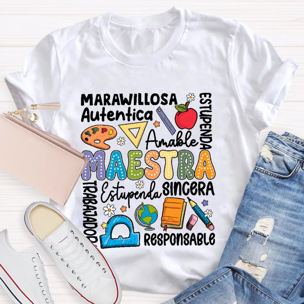 Maestra Back To School Spanish Teacher  Letters T-shirt