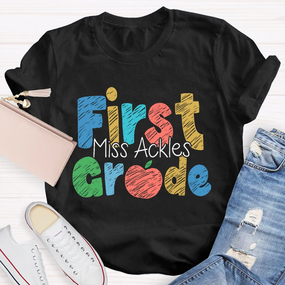 Personalized Name And Grade First Grade Cute Letters T-shirt